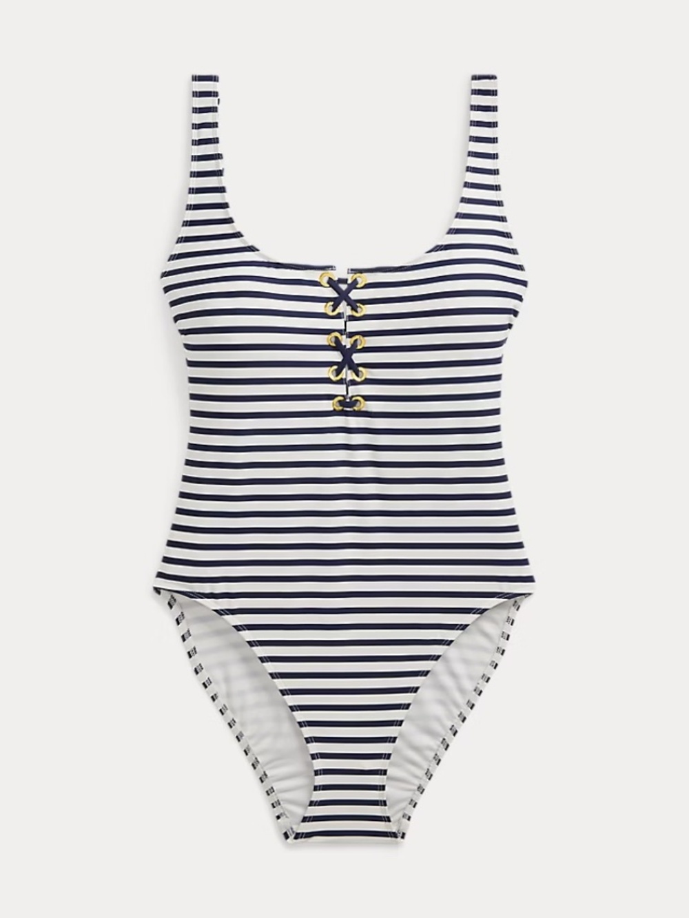 NWT Lauren Ralph Lauren Luxe Stripe Laced Tank Top One-Piece, Navy/White, 16